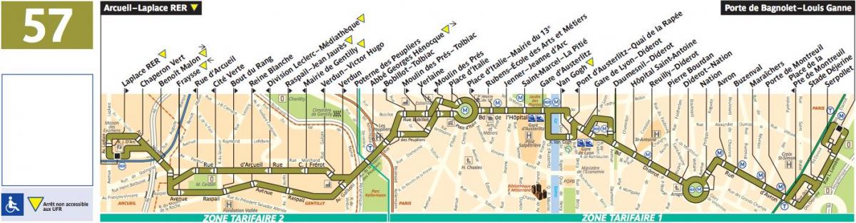 Karta autobusa Pariza linija 57