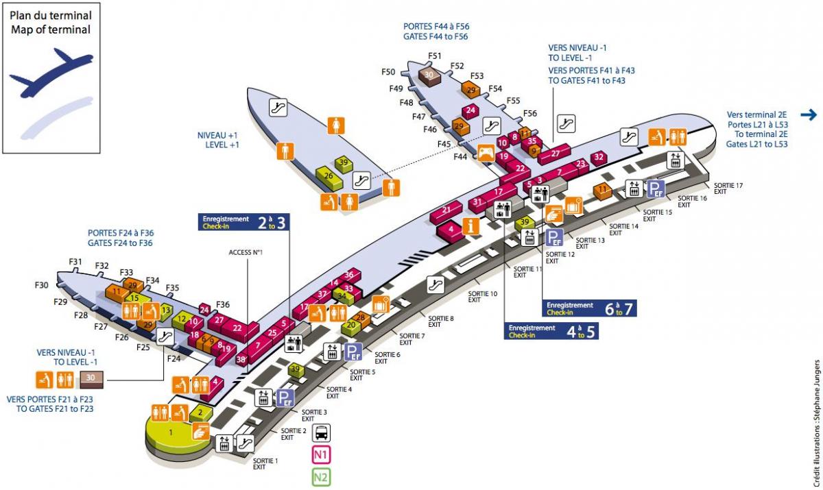 Karta Charles-de-Gaulle airport terminal 2Ф
