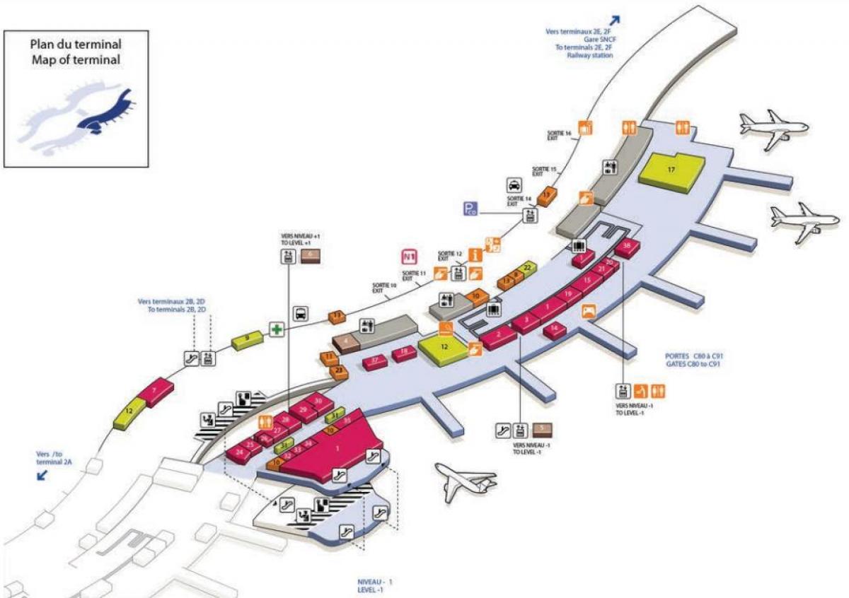 Karta Charles-de-gaulle terminal zračne luke 2C