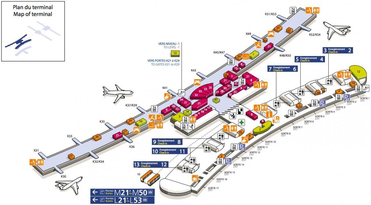 Karta Charles-de-gaulle terminal 2e zračne luke