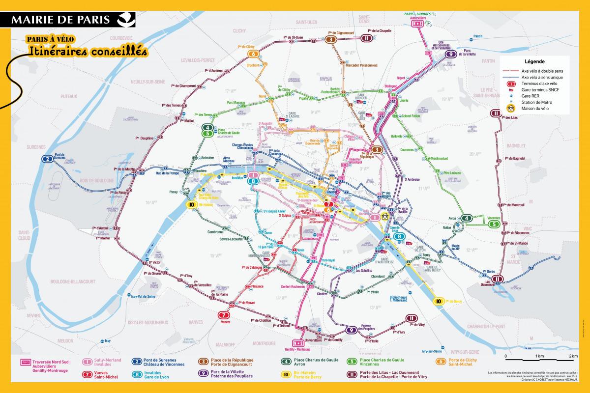 Karta Pariza na biciklu